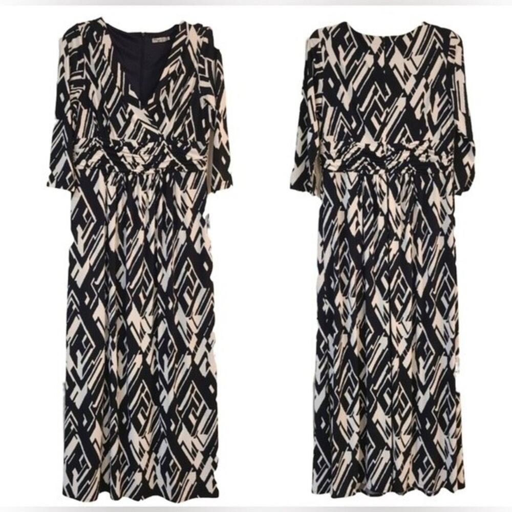 Eliza J Maxi‎ Dress Long Sleeve Geometric Navy White Size 16